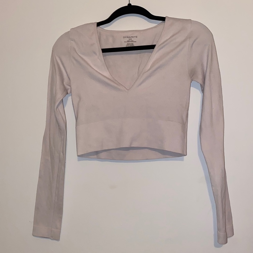Dynamite white deep V-neck longsleeve crop top